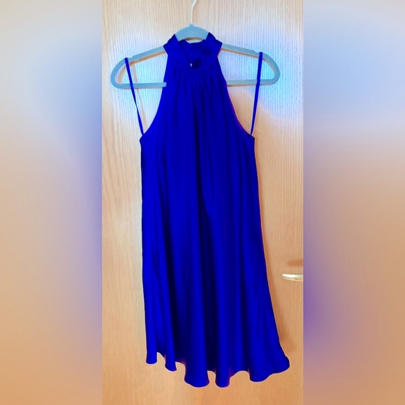 NWT Mimi Maternity Silk High-Neck Sleeveless Dress in Cobalt Blue- S-Pockets! - Picture 1 of 5